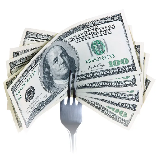image of money picked up by a fork